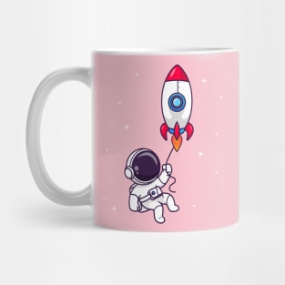 Cute Astronaut Flying With Rocket In Space Cartoon Mug